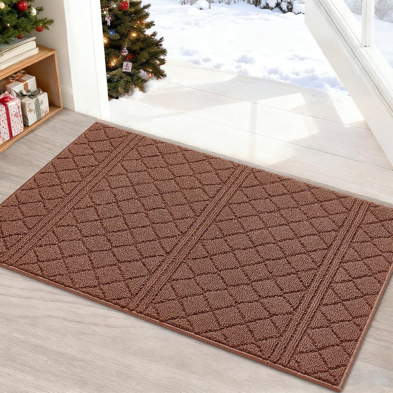 REFETONE Indoor Doormat, Front Back Door Mat 24"x36" Rubber Backing Non Slip Mats, Absorbent Resist Dirt Entrance Rugs for Entryway, Washable Low-Profile Inside Floor Mat for Muddy Shoes, Chocolate - Image 1